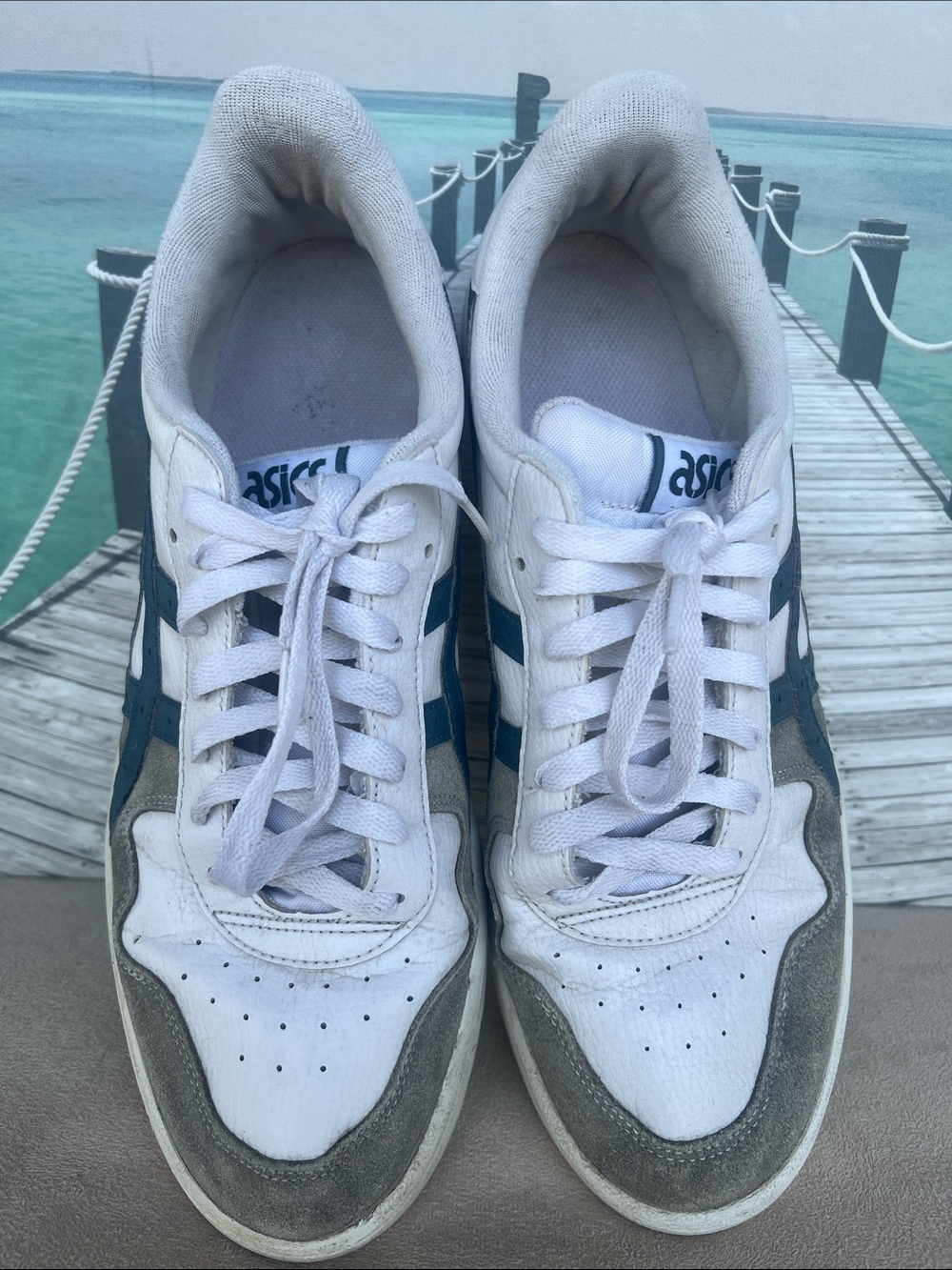 Asics White & Teal Men’s Low-Top Sneakers